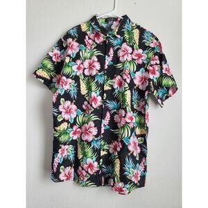 SSLR Mens Hawaiian Short Sleeve Flower Button Up Casual Shirt Size Large NEW